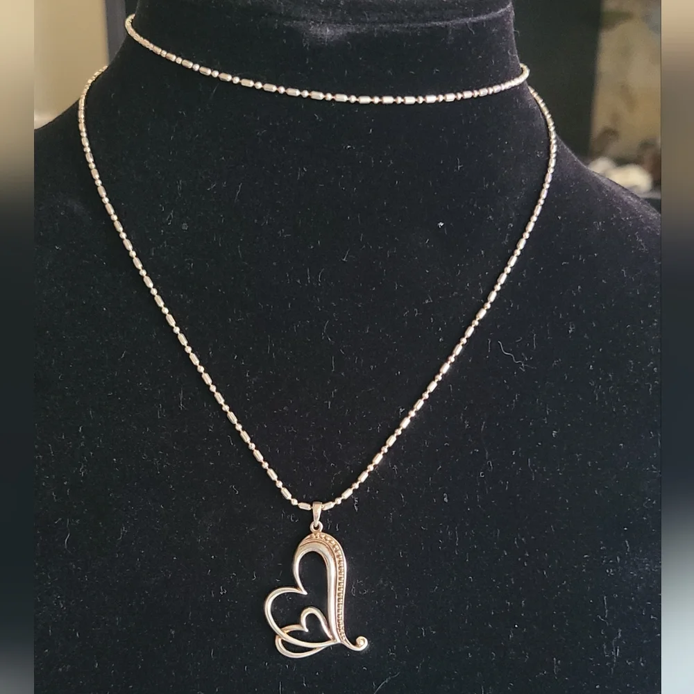 Sterling Silver Double Heart Pendant Necklace